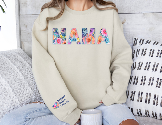 Customize Floral Mama sweatshirt, Personalize kids names mommy gift for Mother's Day Anniversary gifted Birthday First Baby momma present