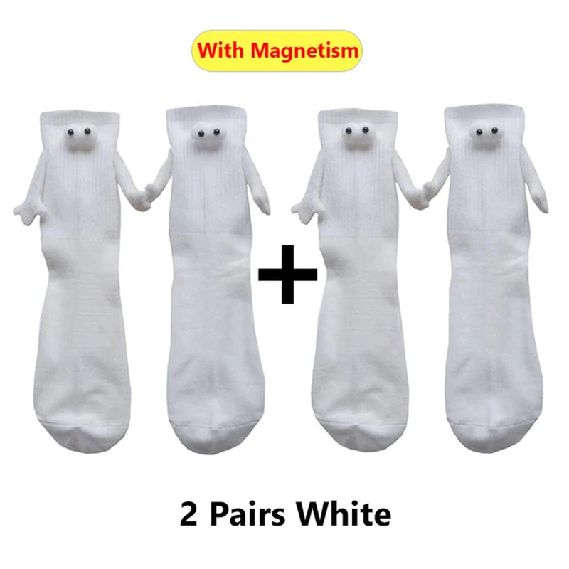 Harajuku Couple Cotton Sock Magnetic Suction Hand in Hand Socks Black White Unisex Holding Hands Long Socks